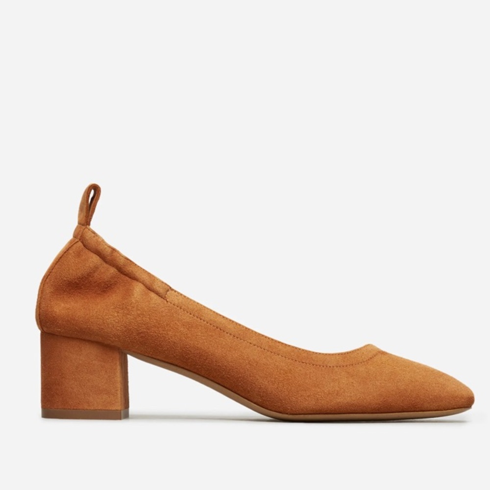 Everlane Day Heel in Cognac Suede